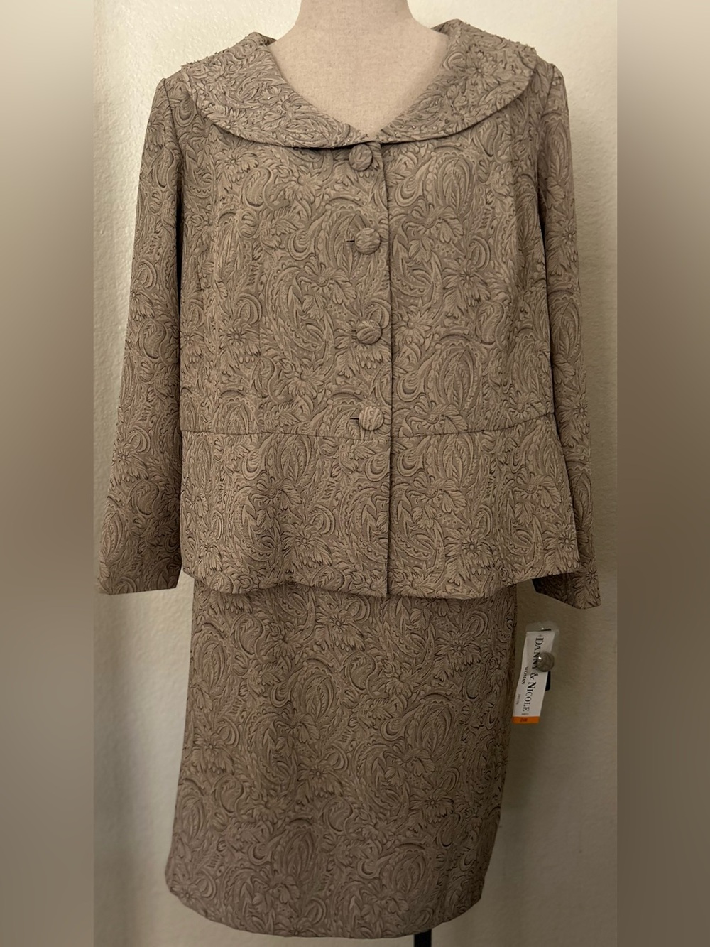 Danny & Nicole Taupe Paisley Embroidered Skirt Set